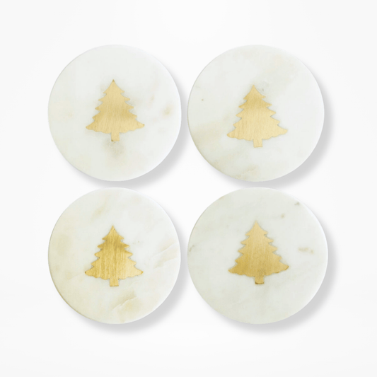 Marble Coasters w/ Brass Tree Inlay