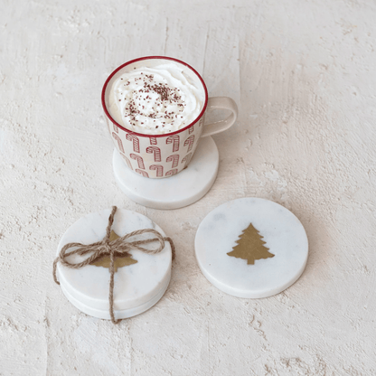 Marble Coasters w/ Brass Tree Inlay